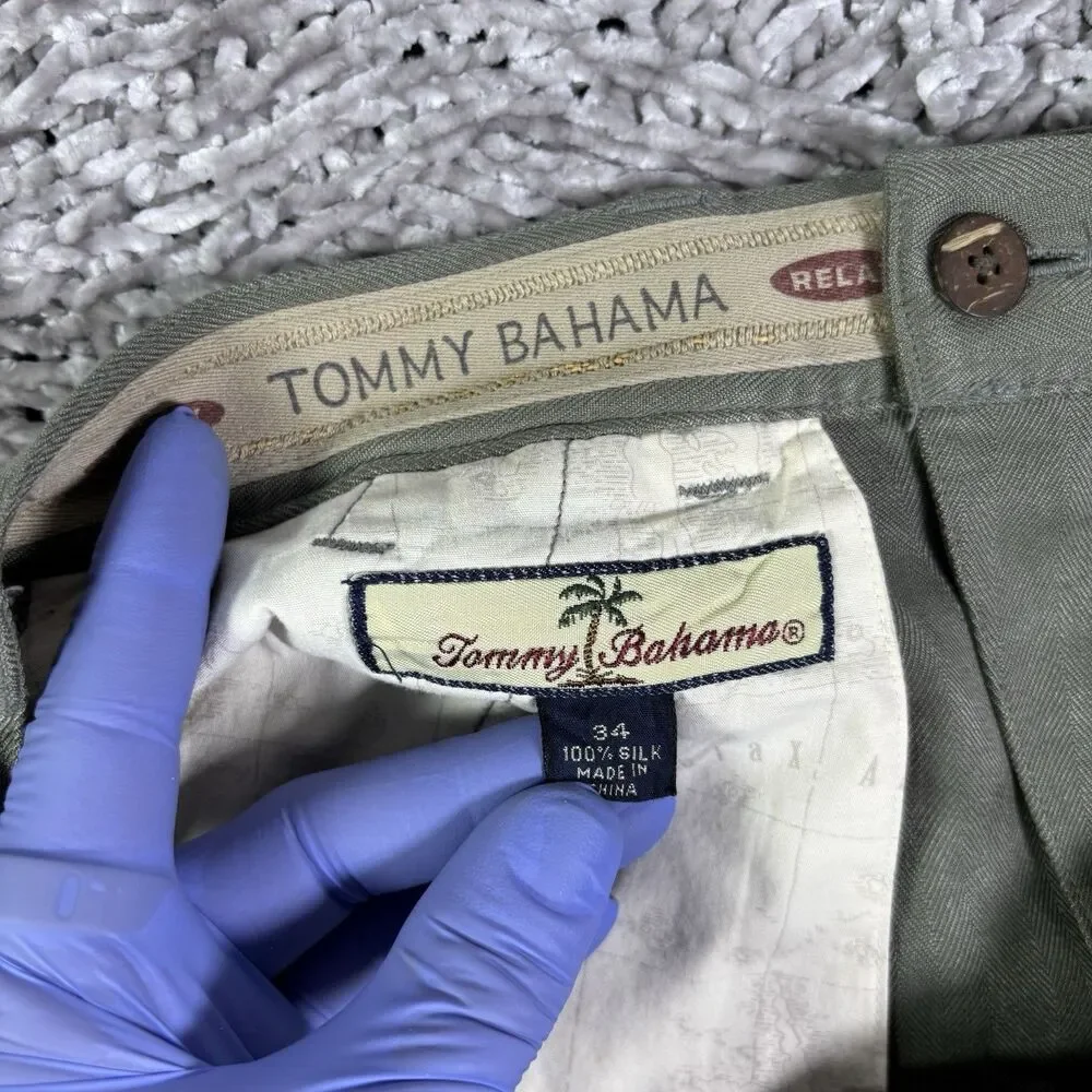Tommy Bahama Relax 100 Silk Shorts Mens 34 Green Golf Preppy Beach Summer Pleat